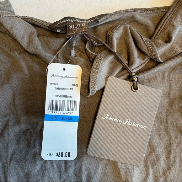 Tommy Bahama Tambour Ruffle Top XL Bungee Cord Taupe Tank NWT MSRP $68 - Picture 7 of 7